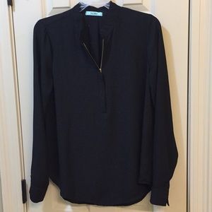 Black Half-zip Blouse